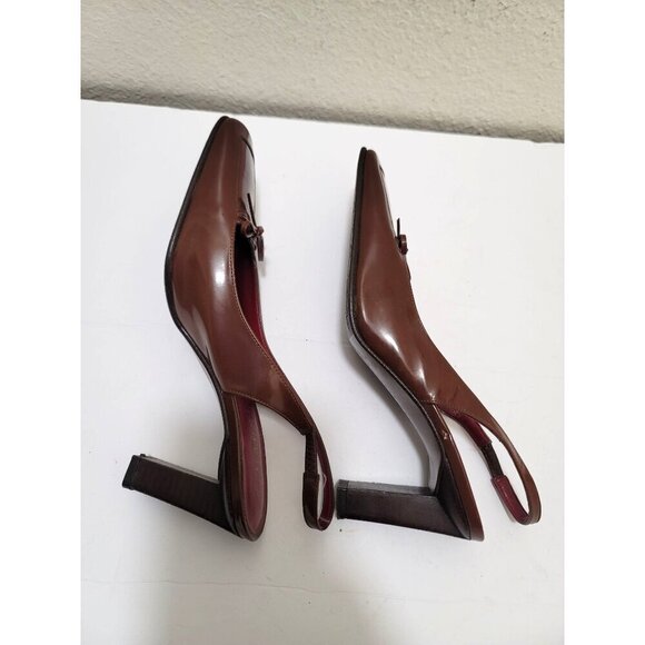 Ralph Lauren Brown Leather Slingback Pump Heels With Bow Detail Size 5.5B - Picture 6 of 10